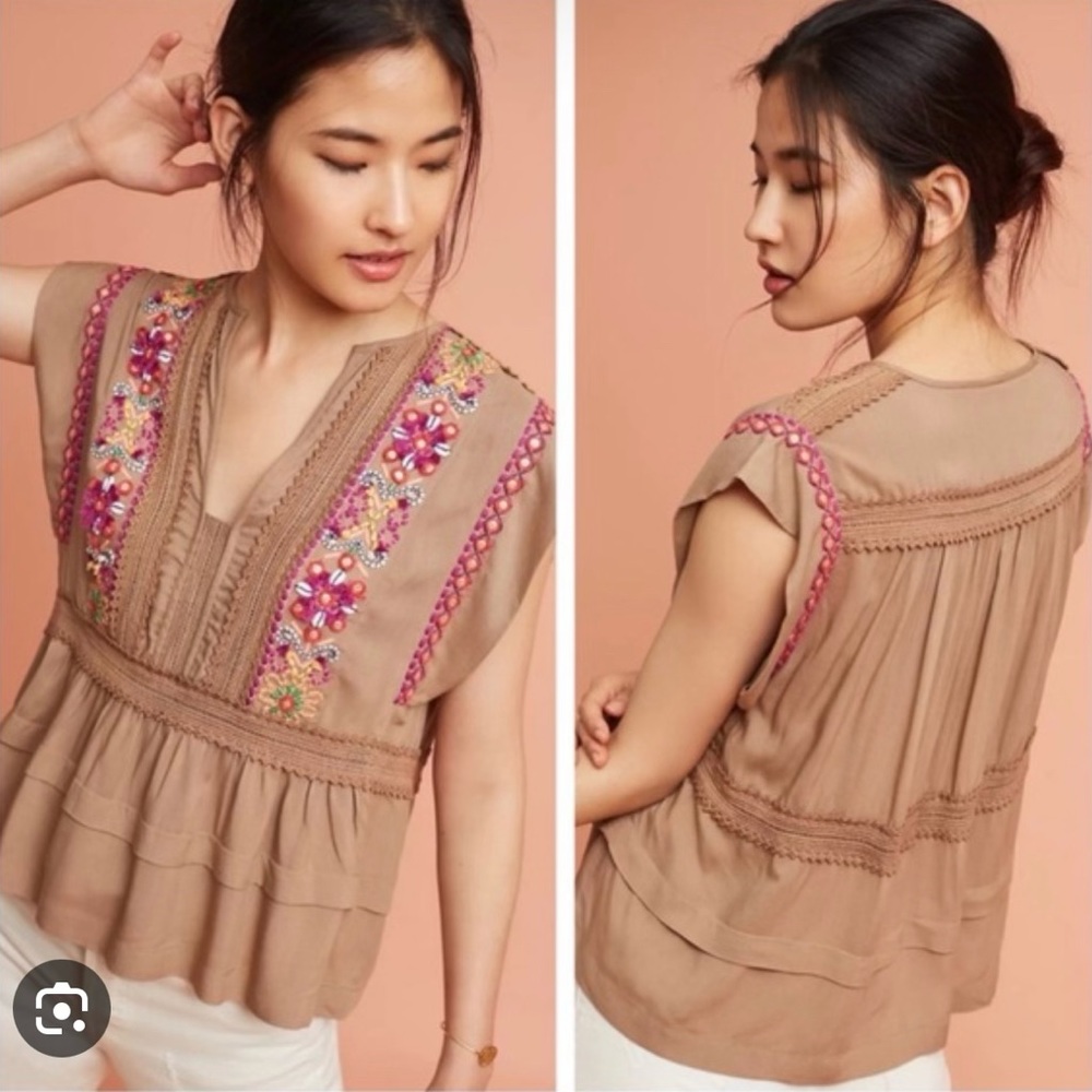 Brown beaded top from anthropologie